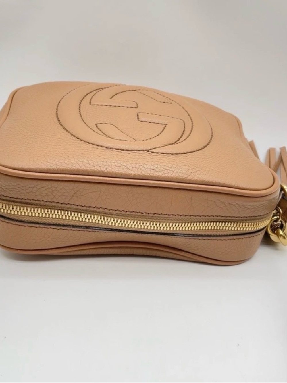 Auth GUCCI Sawhorse Small Disco Bag Pebbled Leather Beige 308364 W/Box/Dust-bag - Picture 3 of 11
